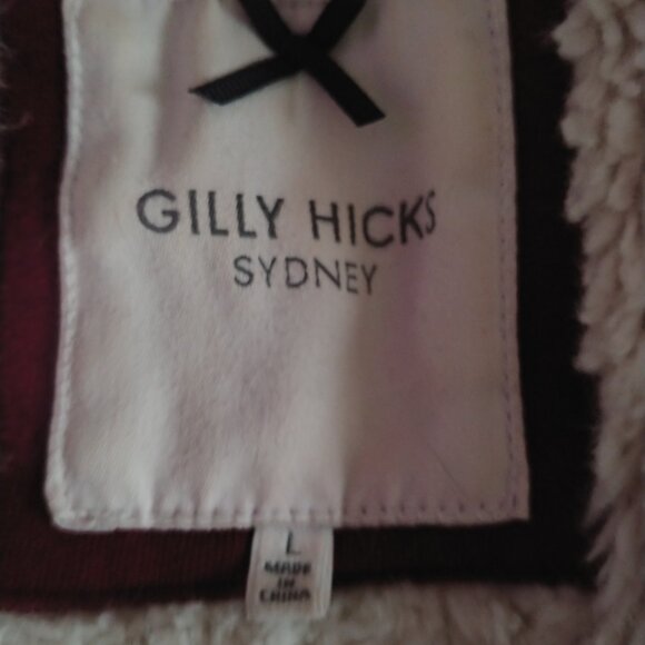 Y2K Gilly Hicks button-up sherpa lined hoodie size L maroon color - Picture 10 of 11